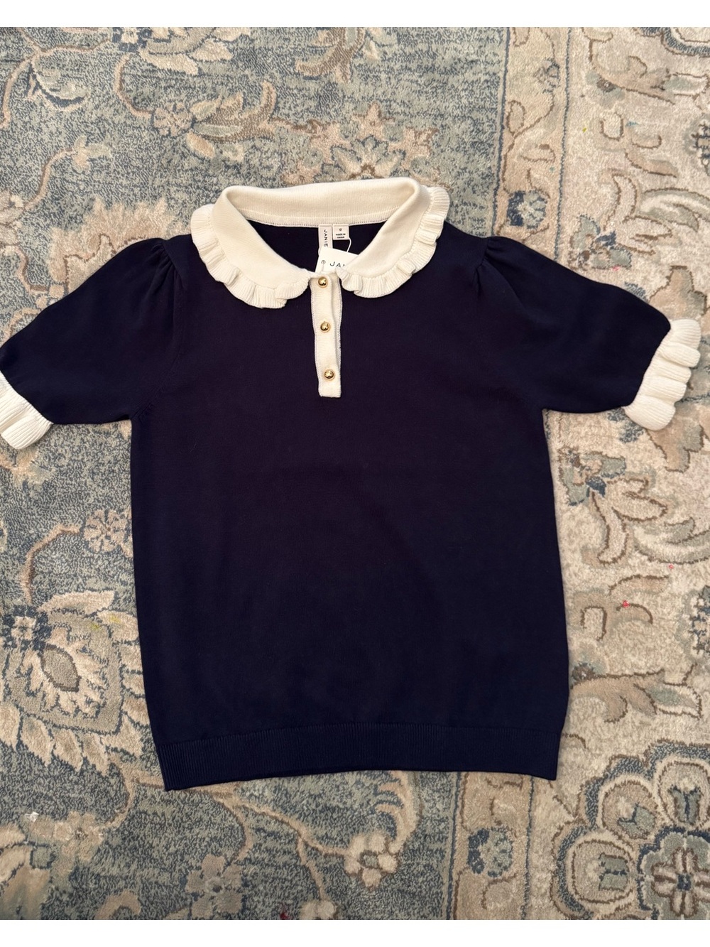 Janie and Jack Navy and white Ruffle Peter Pan Collar 12
